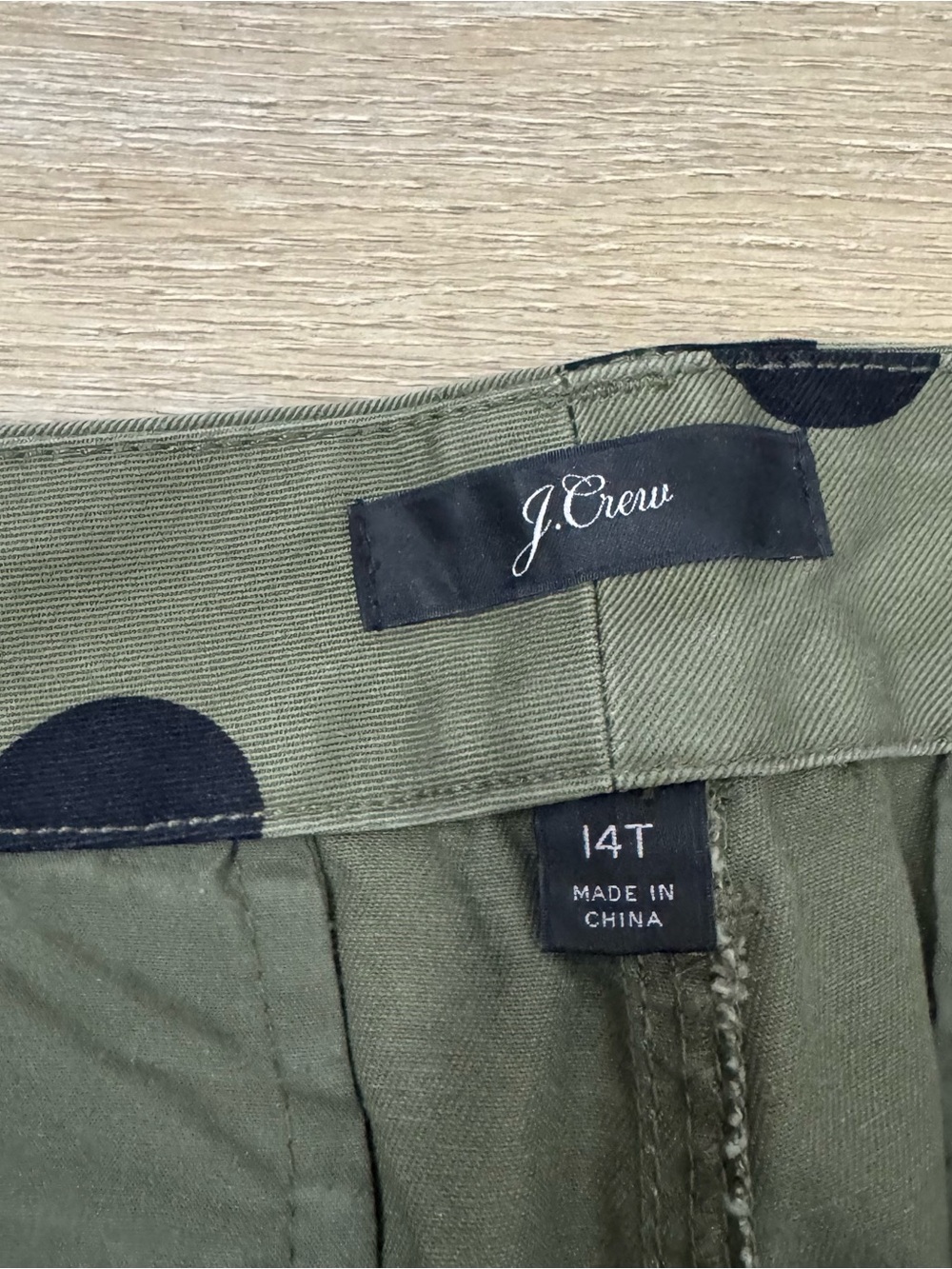 J Crew Olive Green Polka Dot Pants with Black Dots - Picture 6 of 9